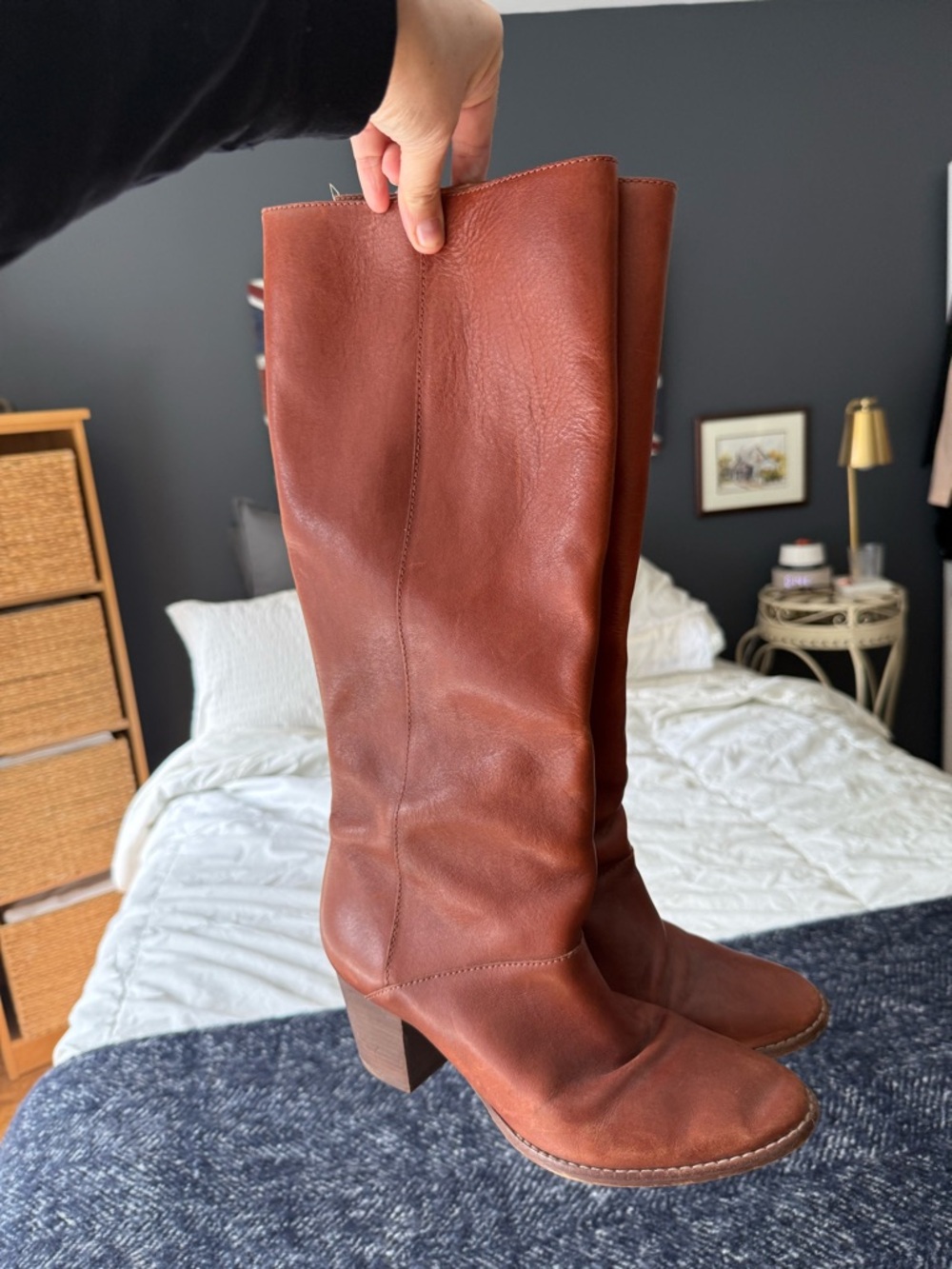 Madewell Tall Leather Boots in Cognac
